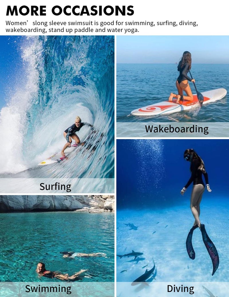 SELINK Women's Long Sleeve Rash Guard UV Protection Zipper Printed Surfing One Piece Swimsuit Bathing Suit Blue Print S - Image 5